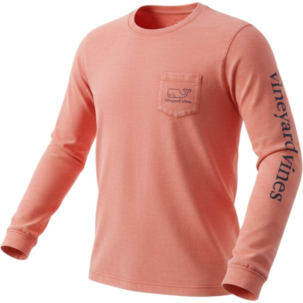 Vineyard Vines Boys Medium 12-14 Long Sleeve Pocket Tee Coral Pink Whale Logo